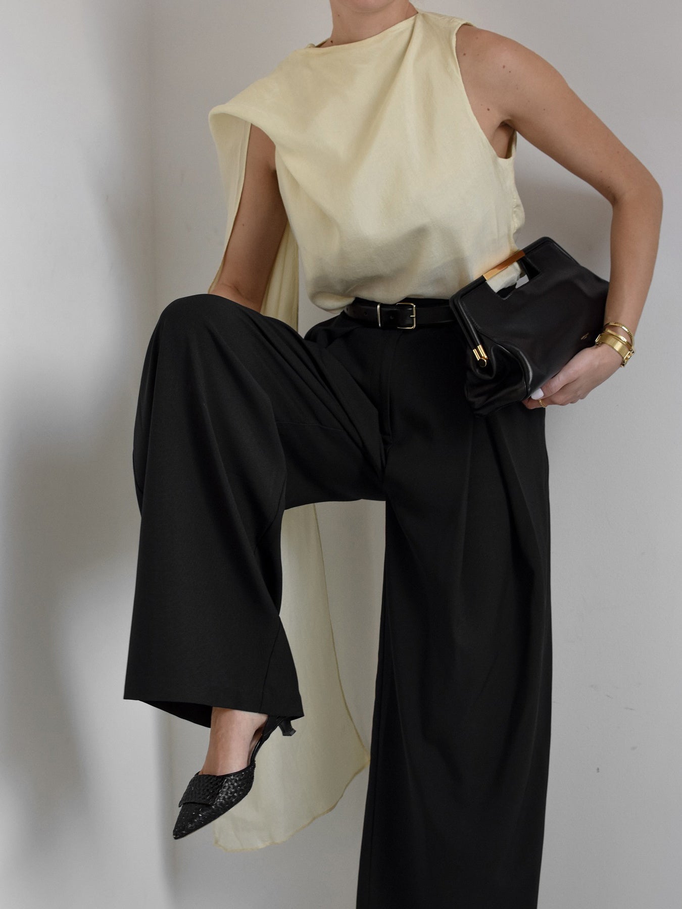 Asymmetric-draped Boat-neck Sleeveless Top