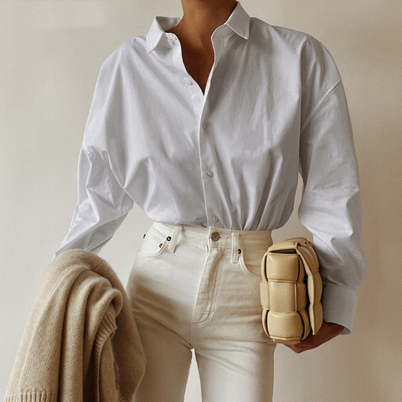 Oversized Pointed-collar Button-up Shirt
