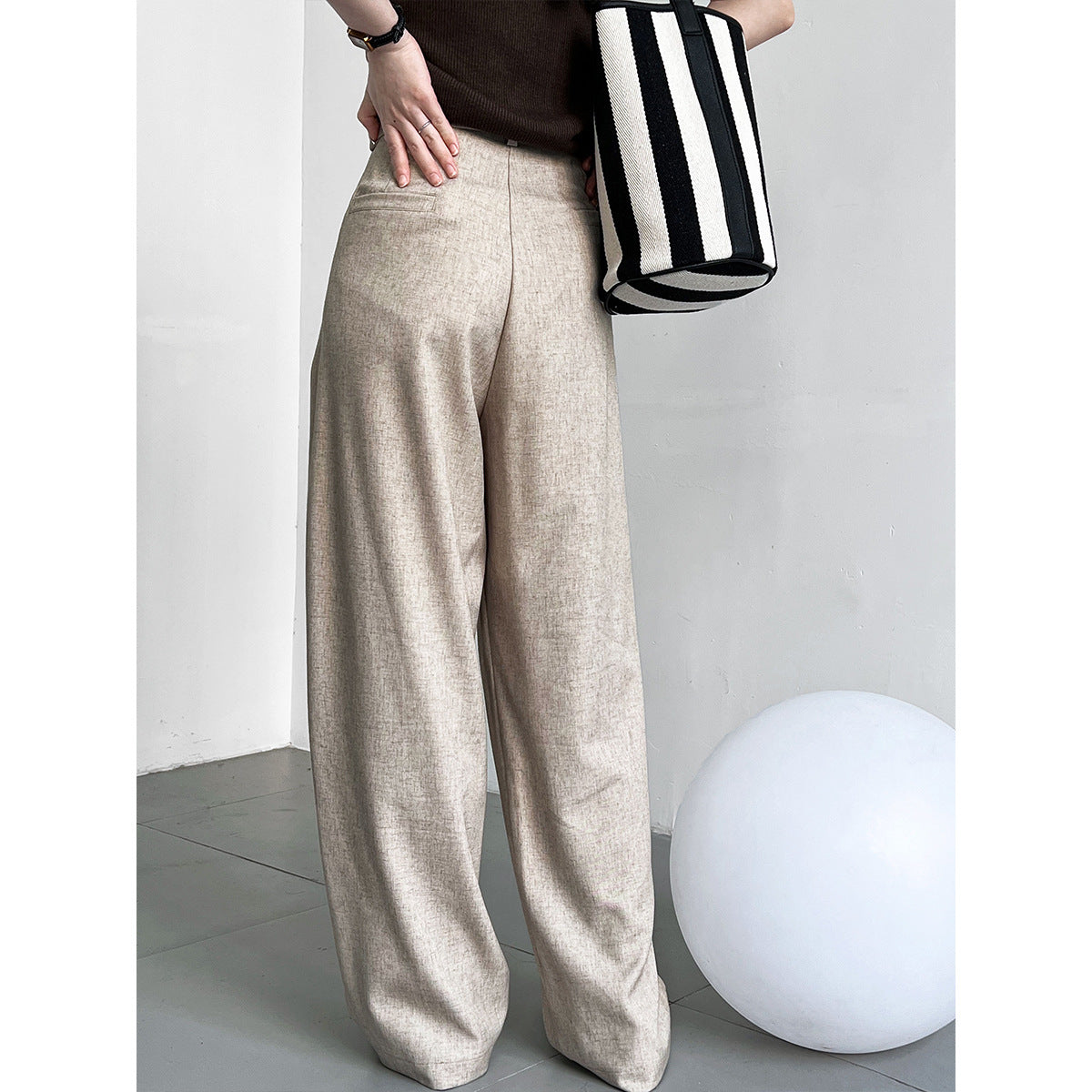 Tab-closure Front-pleated Women's High-waist Wide-leg Pants