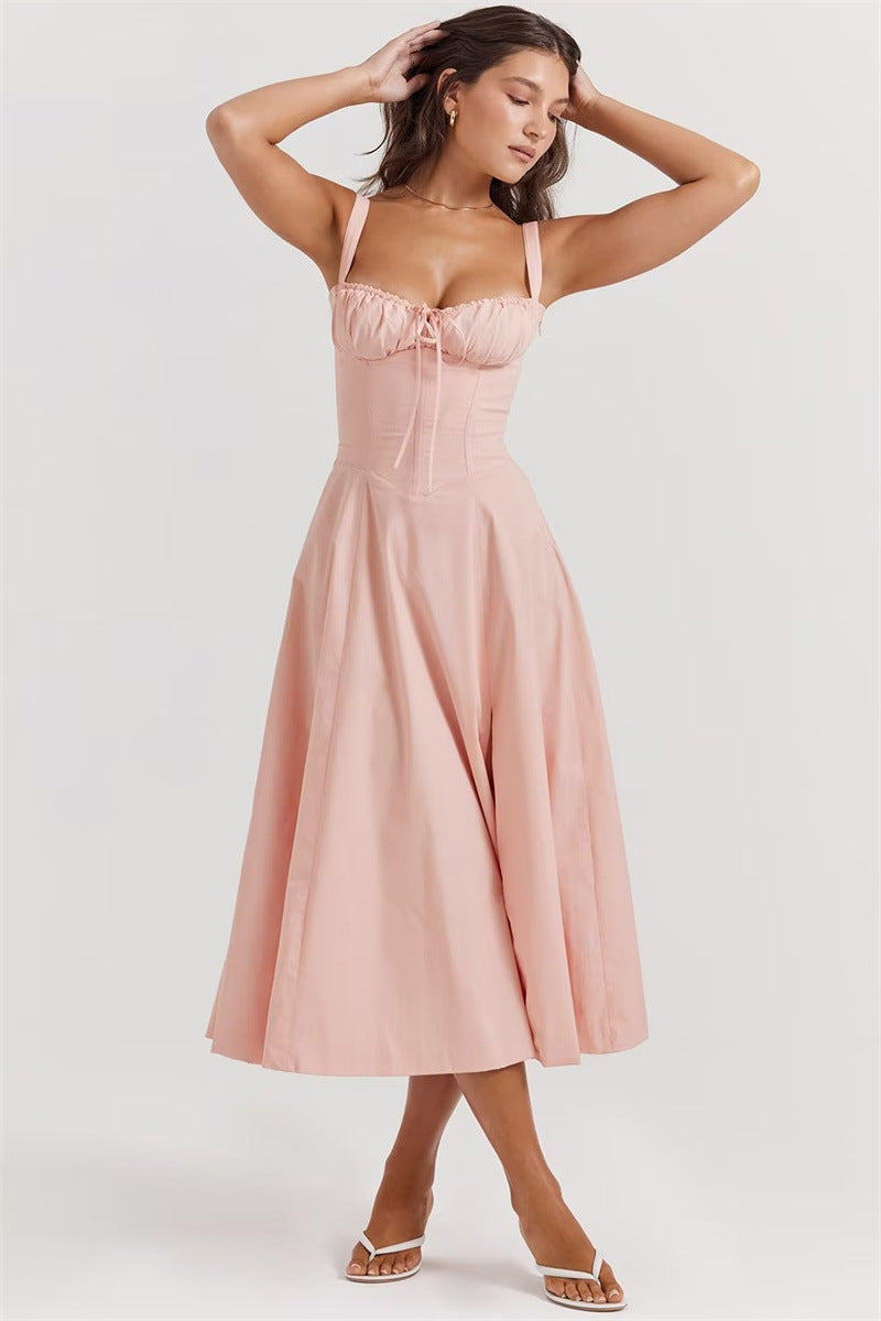 Ruched Sweetheart Corset Midi Dress