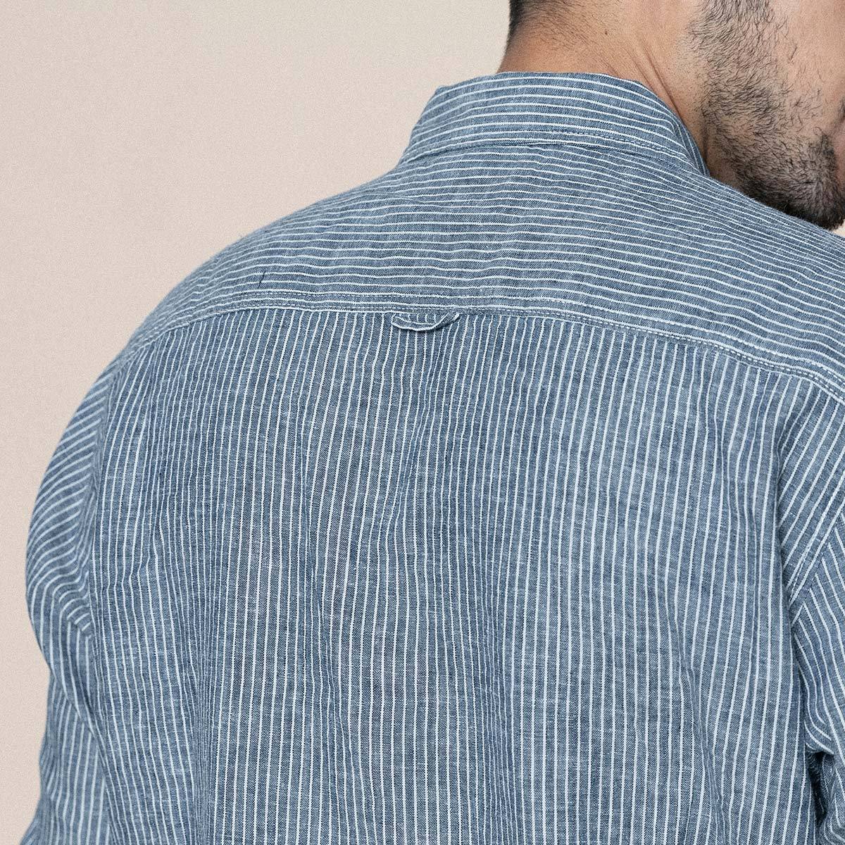 Striped-pattern Cotton Linen Men's Shirt