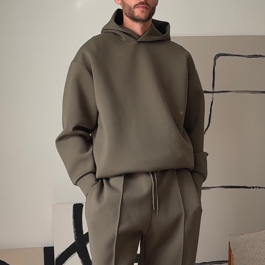 Minimalist Men's Hooded Sweatshirt & High-waist Pleated Pants Set