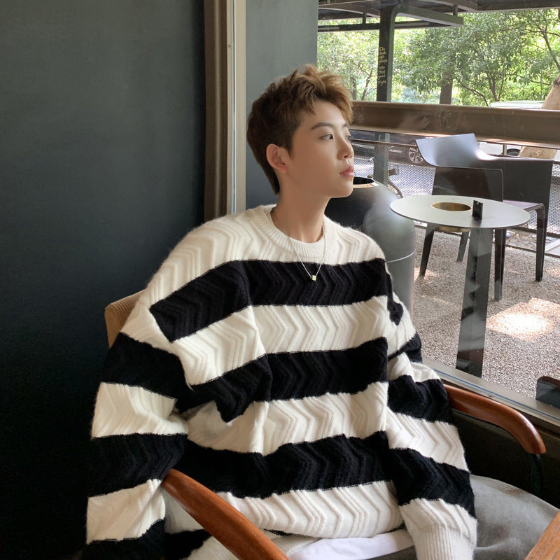 Chevron-striped Oversized Knit Sweater