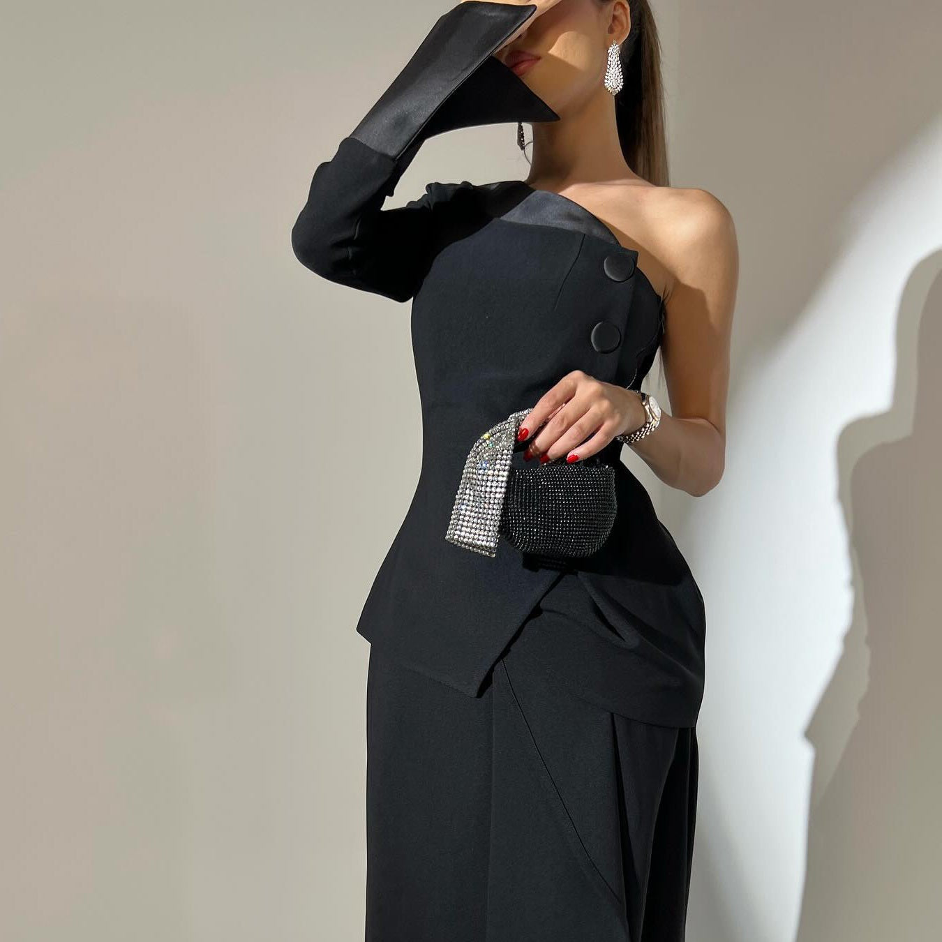 Asymmetric Single-shoulder Women's Formal Dress Set