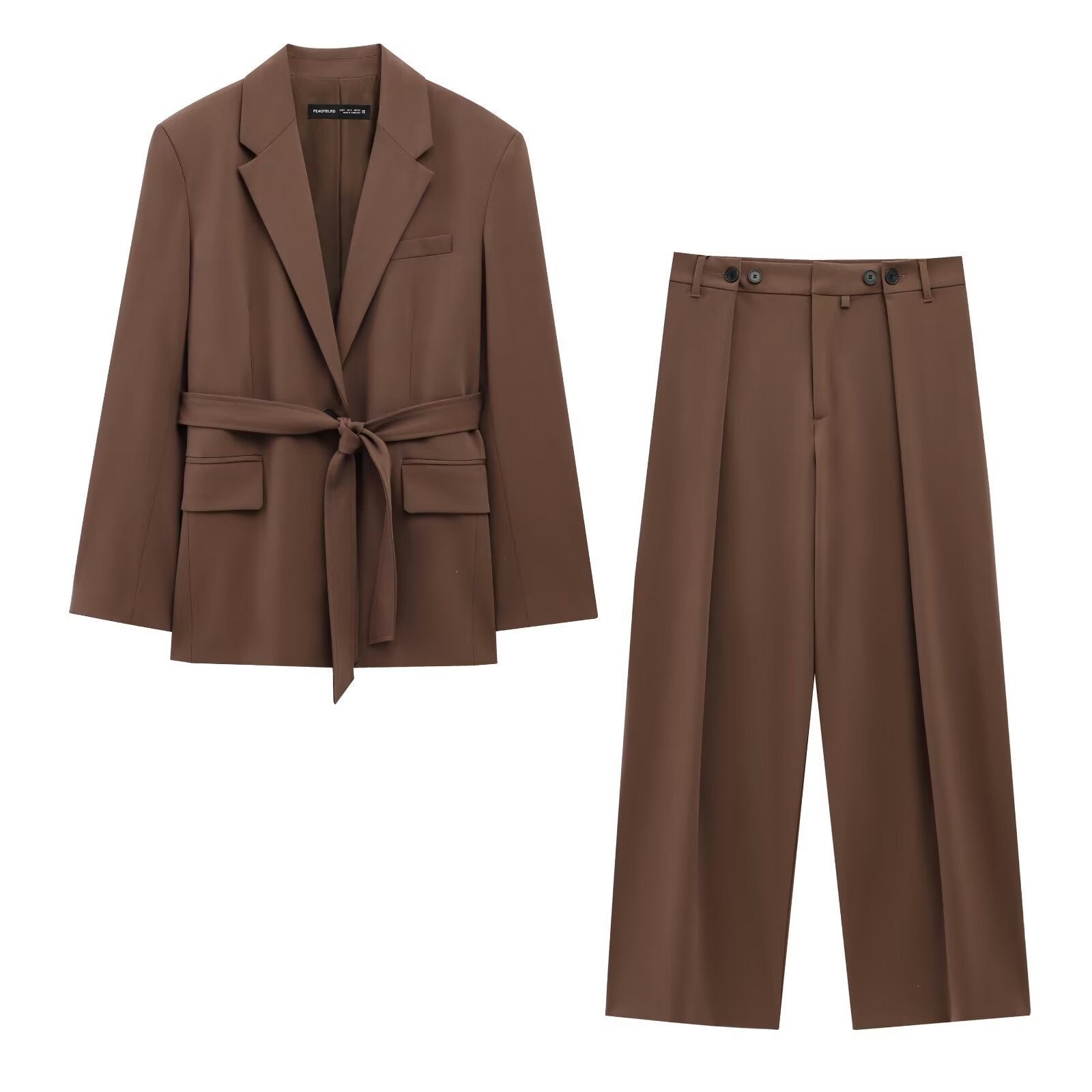 Belted Notch-lapel Women's Two-piece Wide-leg Suit Set
