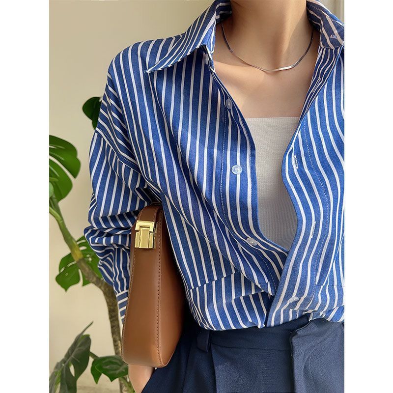 Striped-pattern Oversized Button-up Shirt