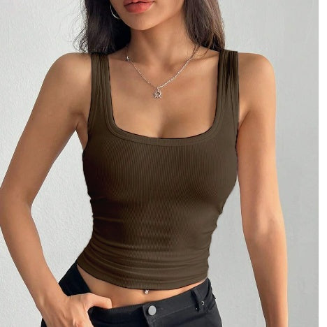 Ribbed Square-neck Cropped Tank Top