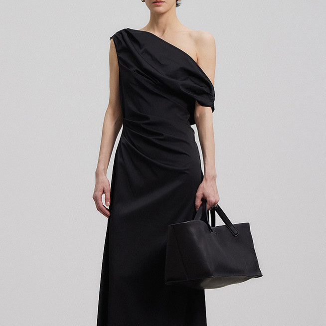 Single-shoulder Ruched Formal Maxi Dress