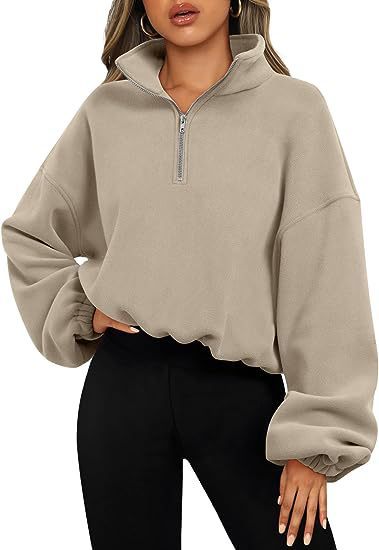 Balloon-sleeve Cropped Half-zip Women's Sweatshirt