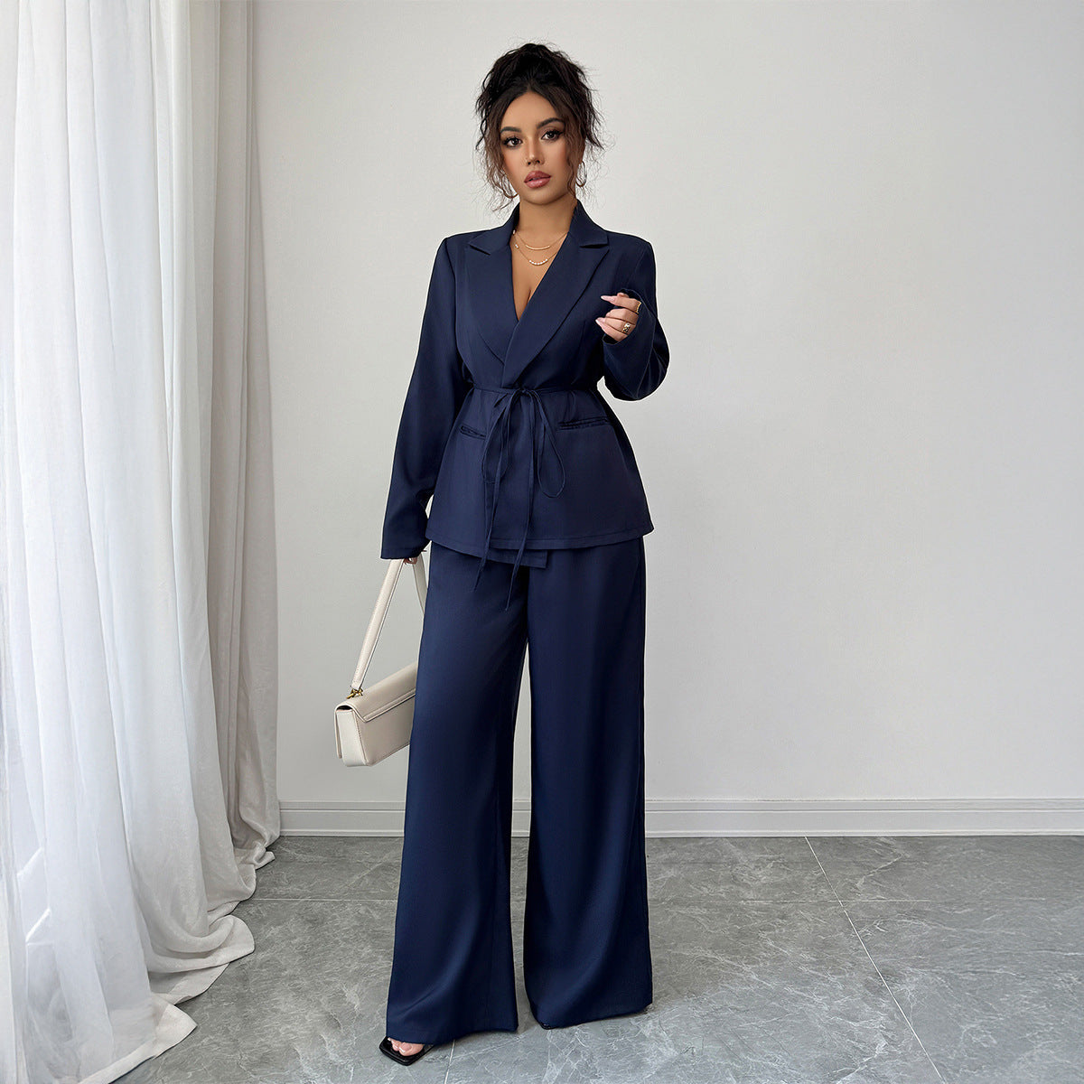 Belted - waist Wide - lapel Women's Two - piece Suit