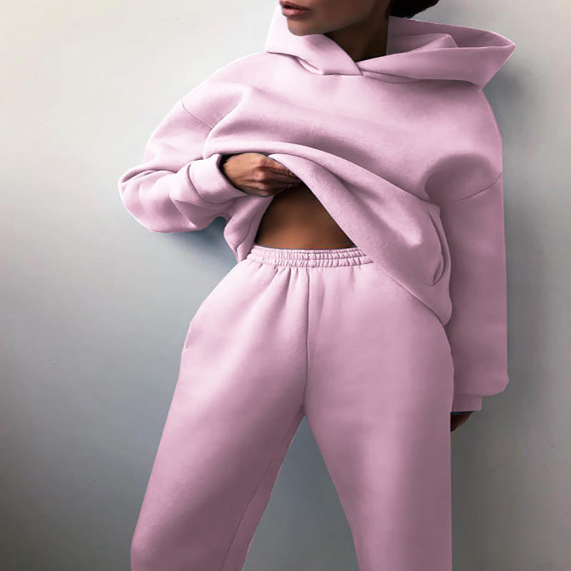 Cropped Oversized Hooded Women's Tracksuit Set