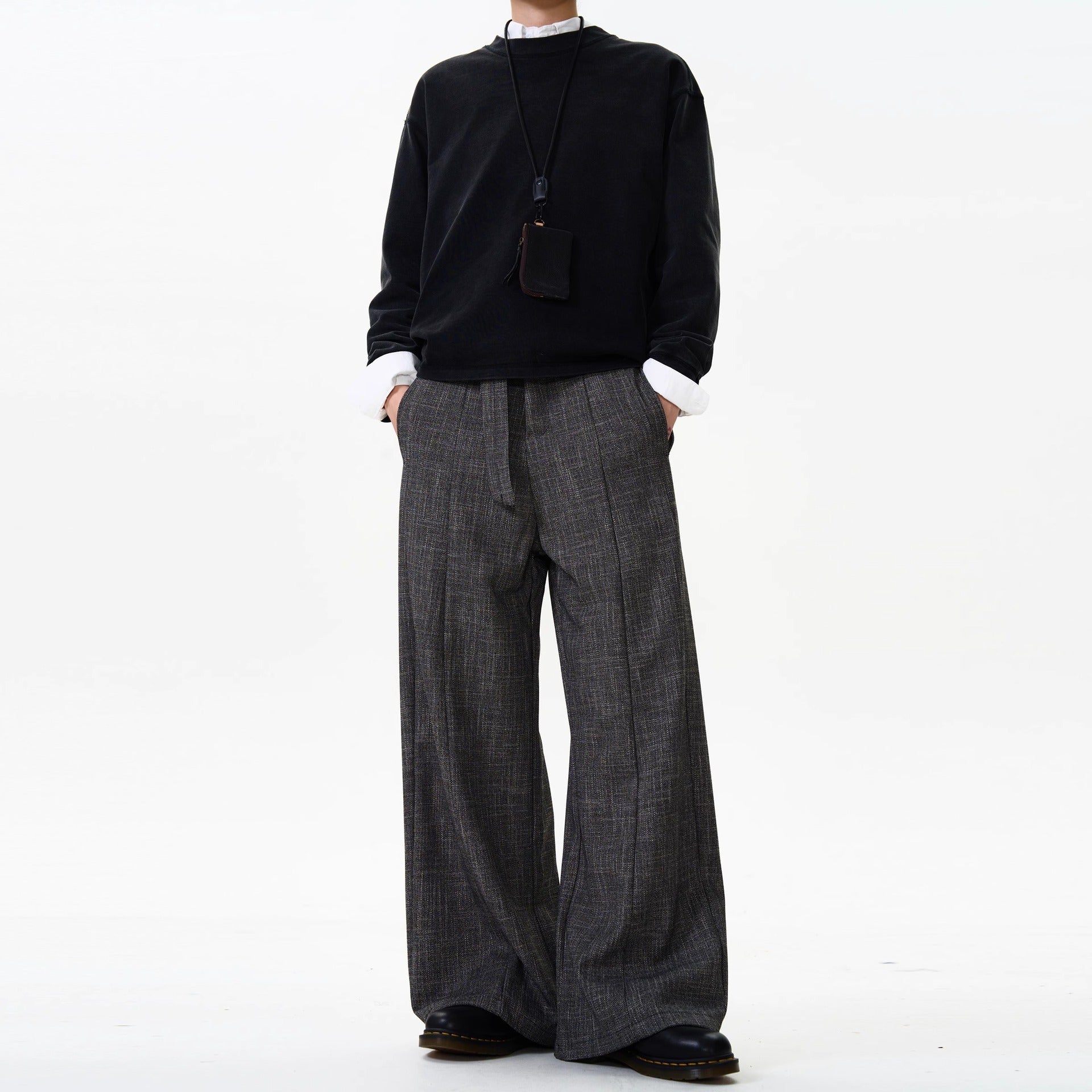 Checkered-pattern High-waist Wide-leg Trousers