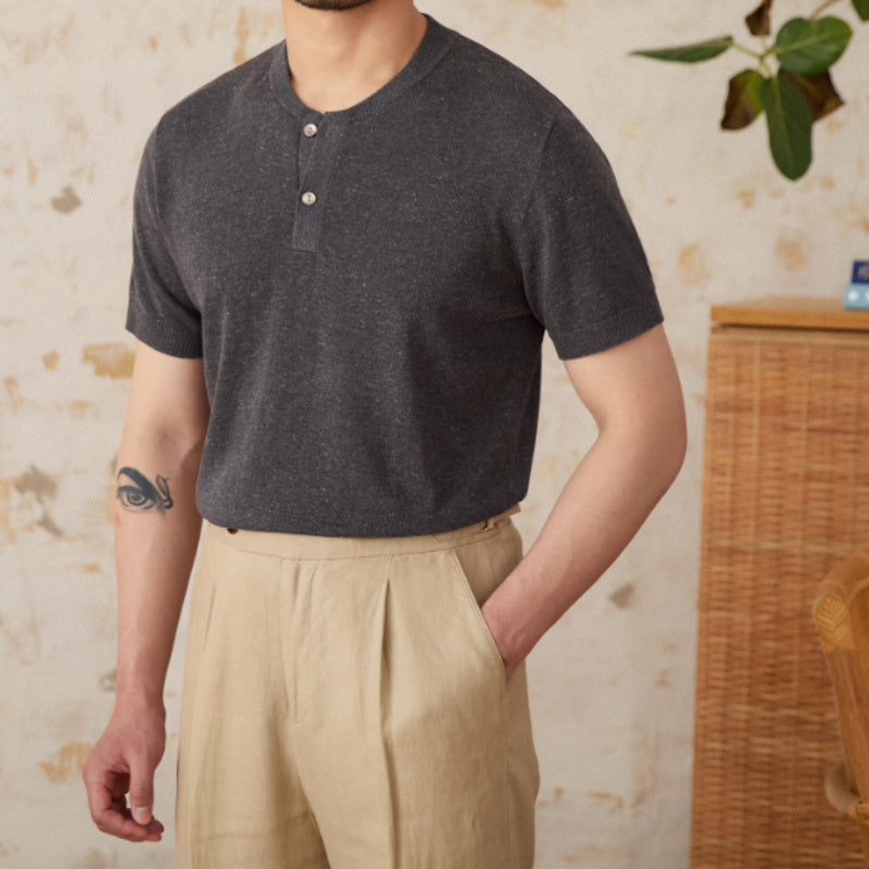 Heathered Henley Men's Knit Shirt