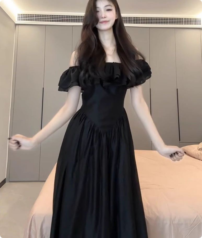 Ruffled Off-the-shoulder Vintage Formal Maxi Dress