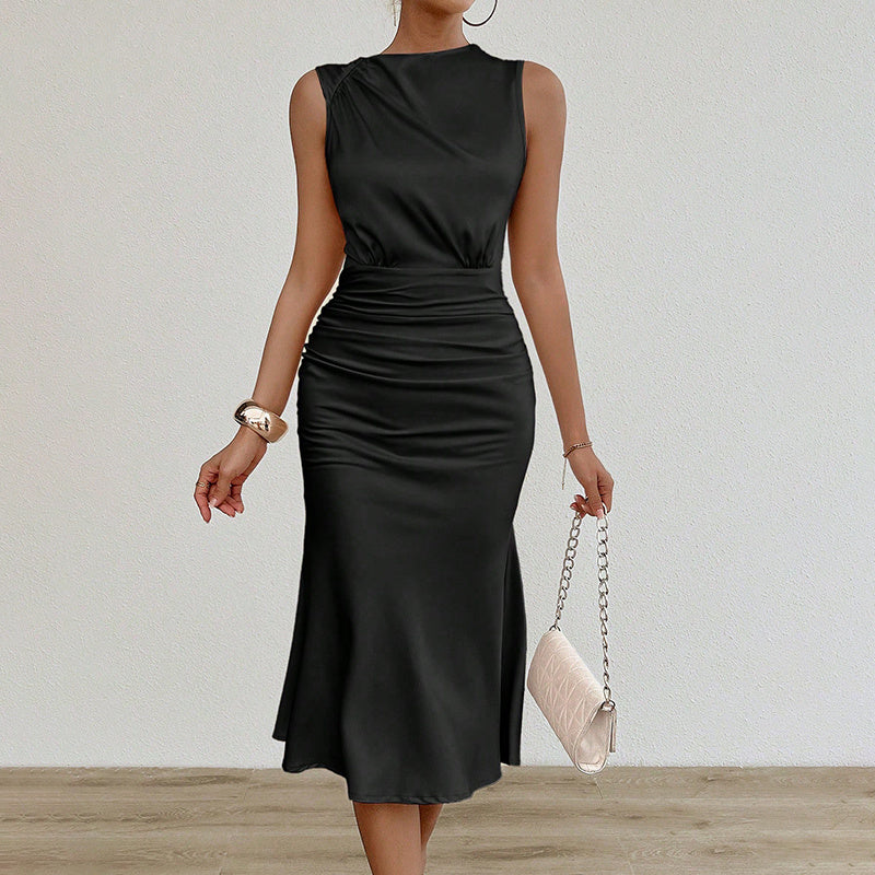 Asymmetric-draped Ruched Midi Dress