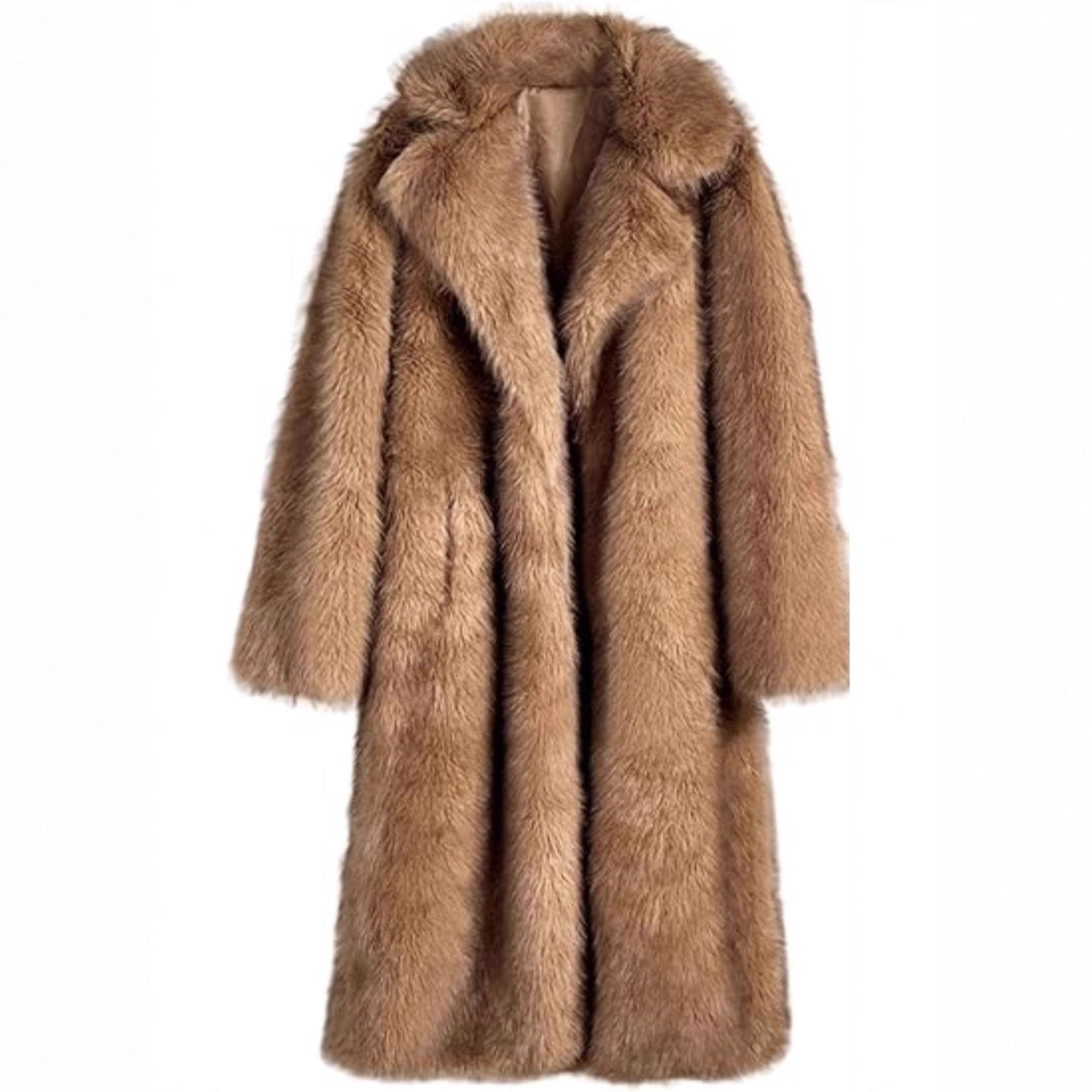 Wide-lapel Longline Faux Fur Coat