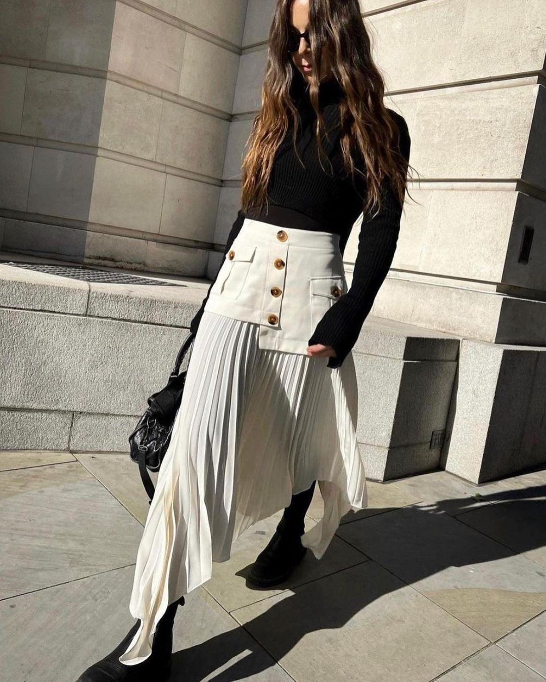 Double-breasted High-waisted Asymmetrical Midi/Maxi Skirt