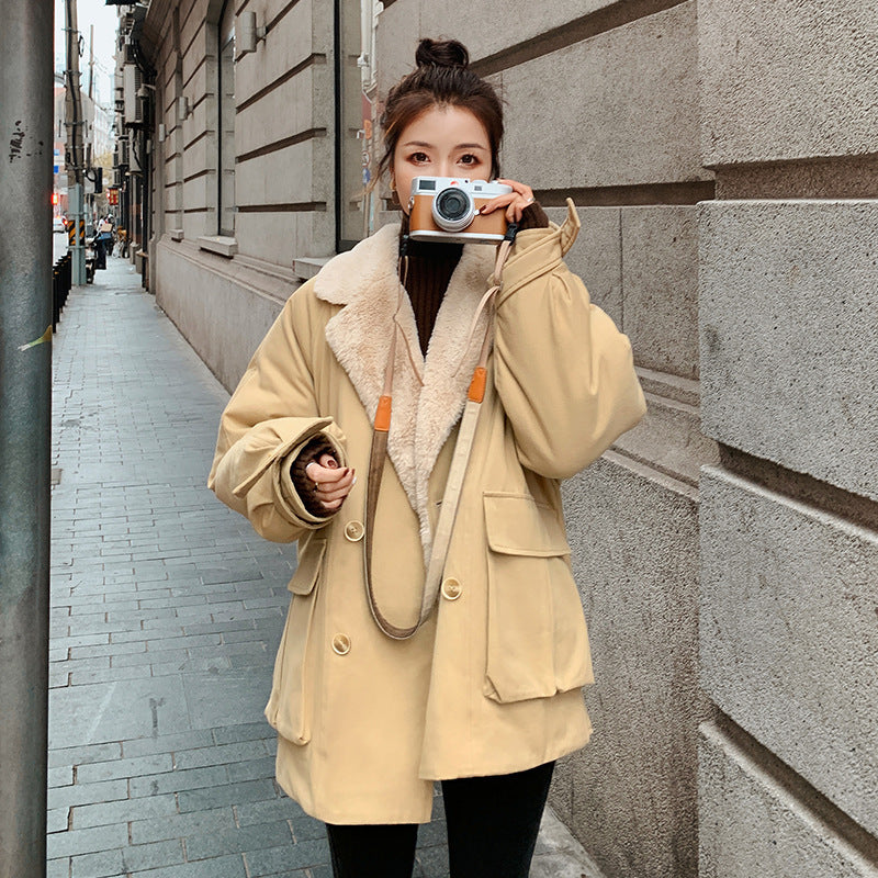 Double-breasted Oversized Plush-collar Winter Coat