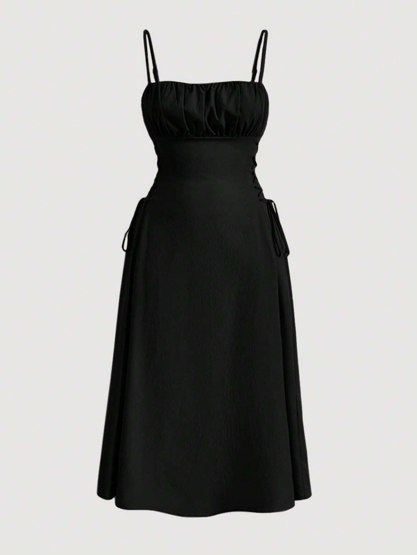 Ruched-bust Lace-up Midi Dress