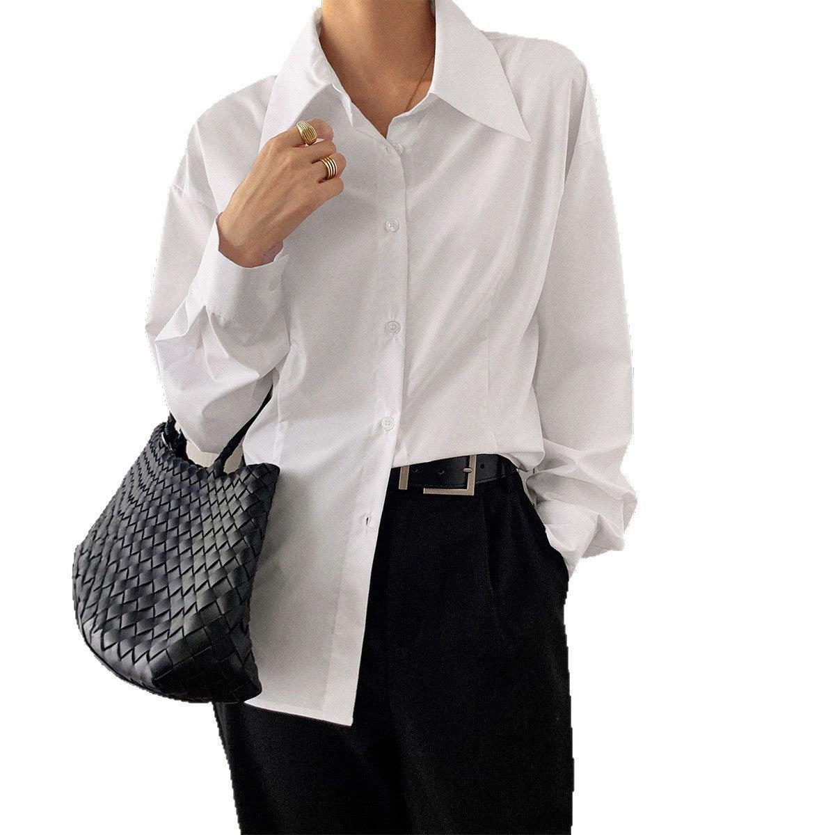 Minimalist Oversized Pointed-collar Button-up Shirt