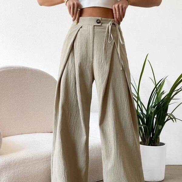 Pleated High-waist Wide-leg Casual Pants