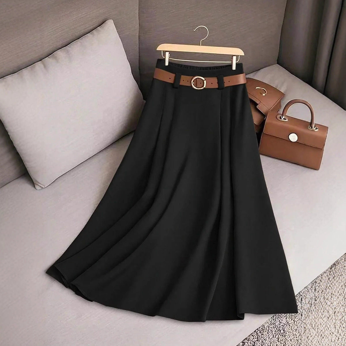 Belted Pleated Women's Midi/Maxi Skirt