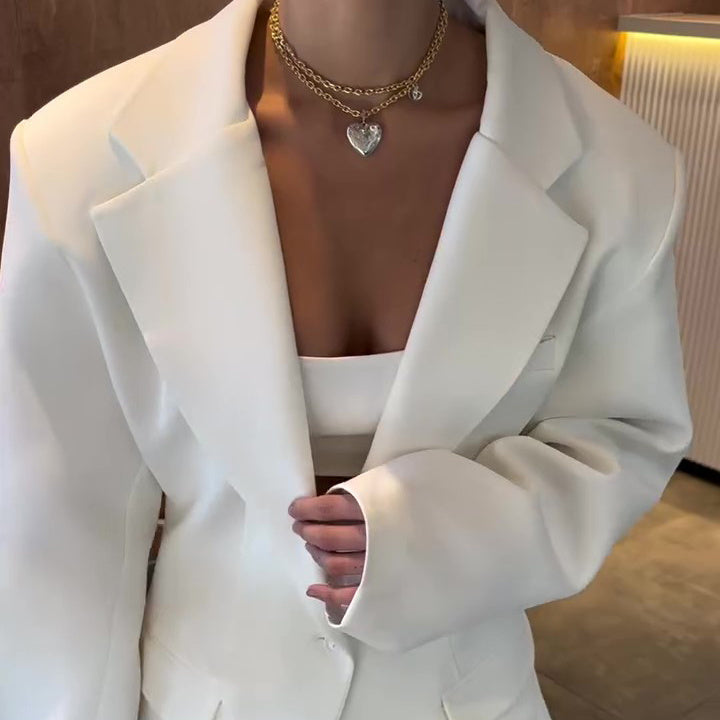 Puffed-shoulder Oversized Blazer Suit Set