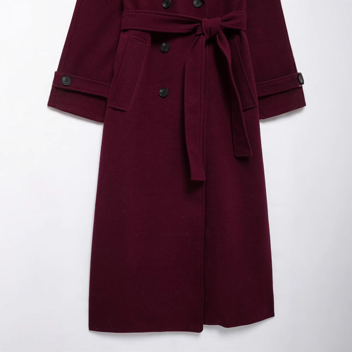 Belted Double-breasted Woolen Coat
