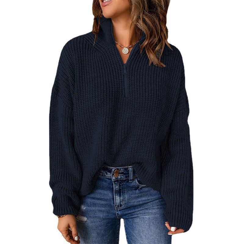 Half-zip Textured Knit Women's Oversized Sweater