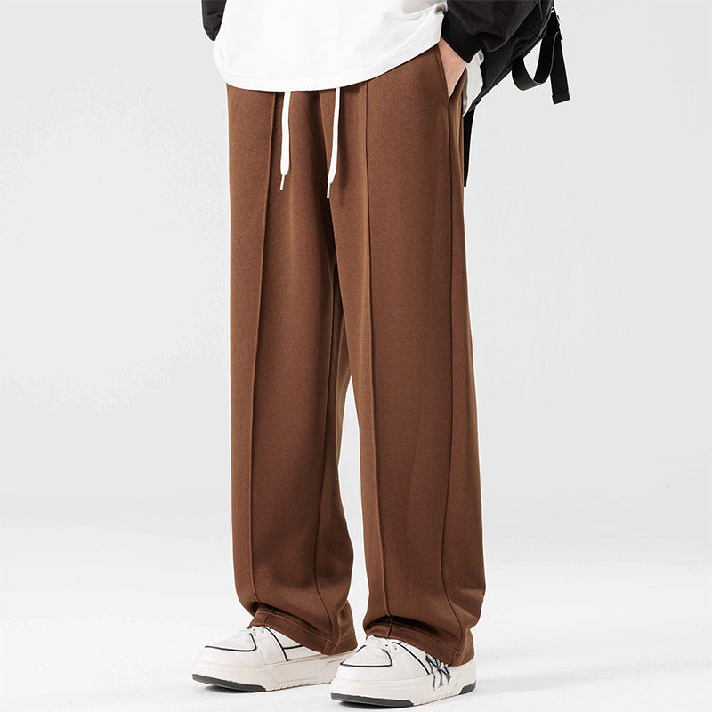 Drawstring-waist Vertical-seam Men's Loose Pants