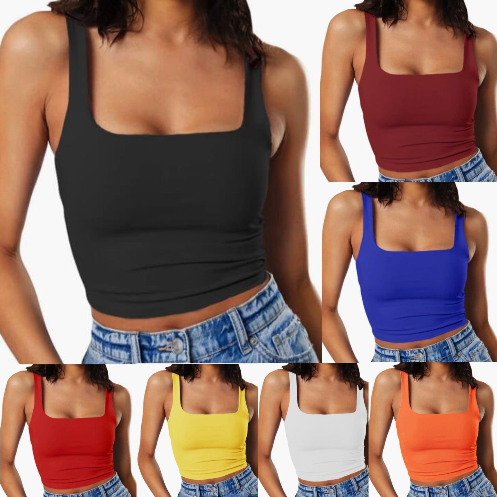 Square-neck Cropped Sleeveless Vest Top