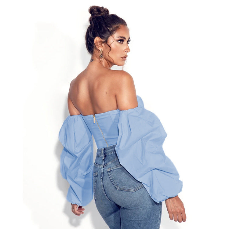 Puffed-sleeve Corset-style Cropped Top