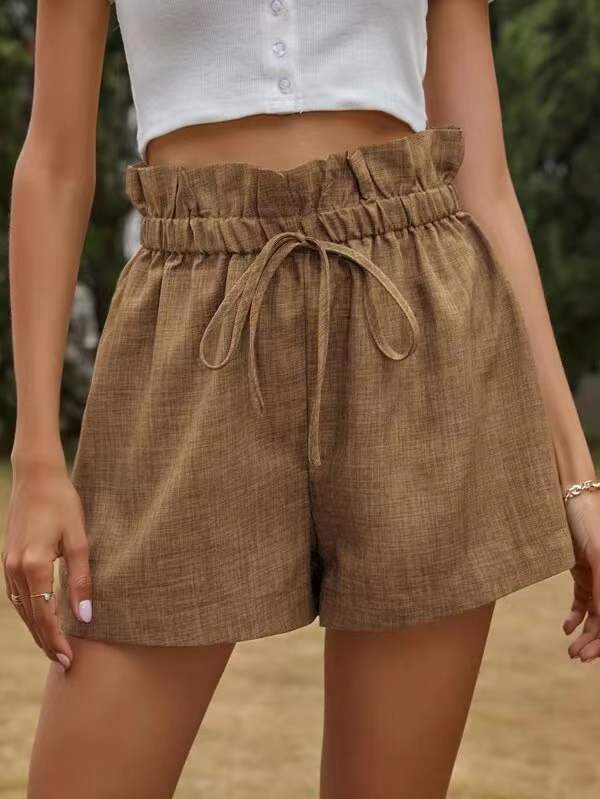 Ruffled Elastic-waist Women's Casual Summer Shorts