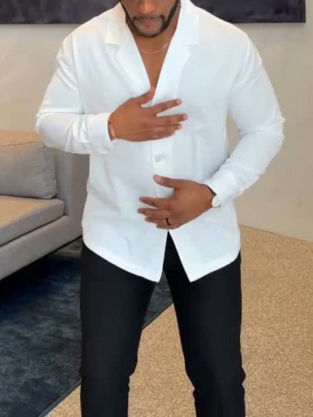 Slim-tailored Notch-lapel Men's Long-sleeve Button-down Shirt