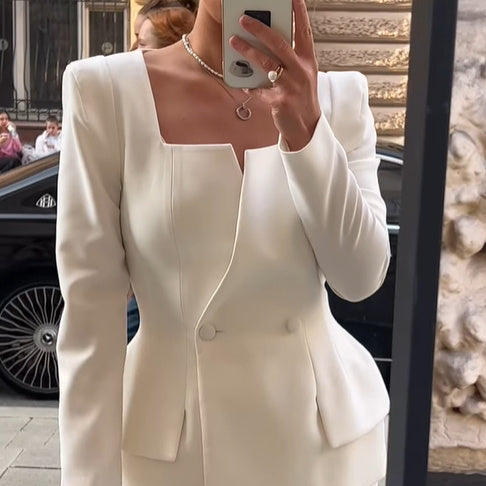 Square V-cut Neck Structured Women's Blazer