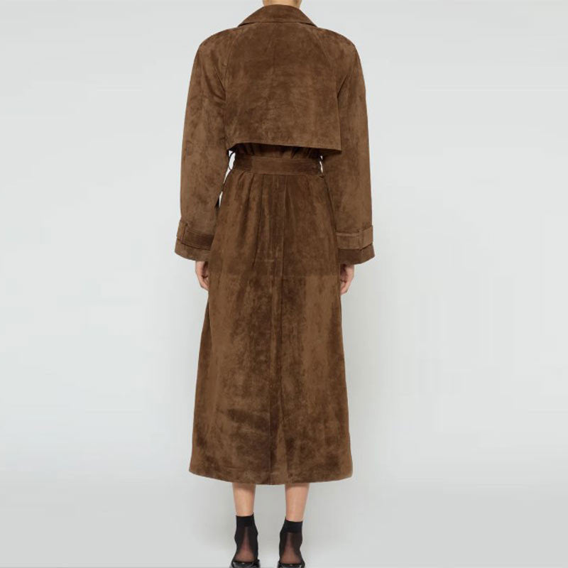 Vintage Suede-like Long Trench Coat