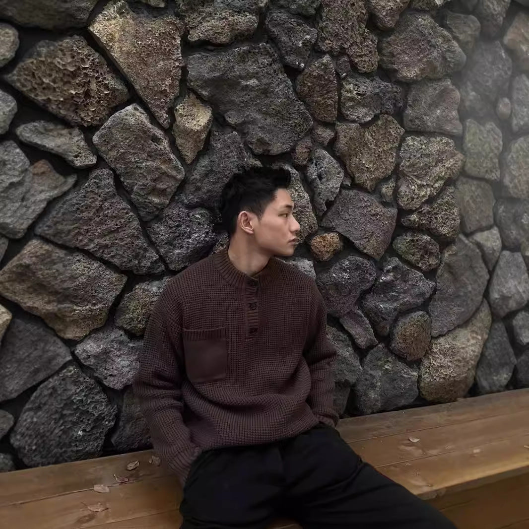 Waffle-knit Men's Henley Sweater