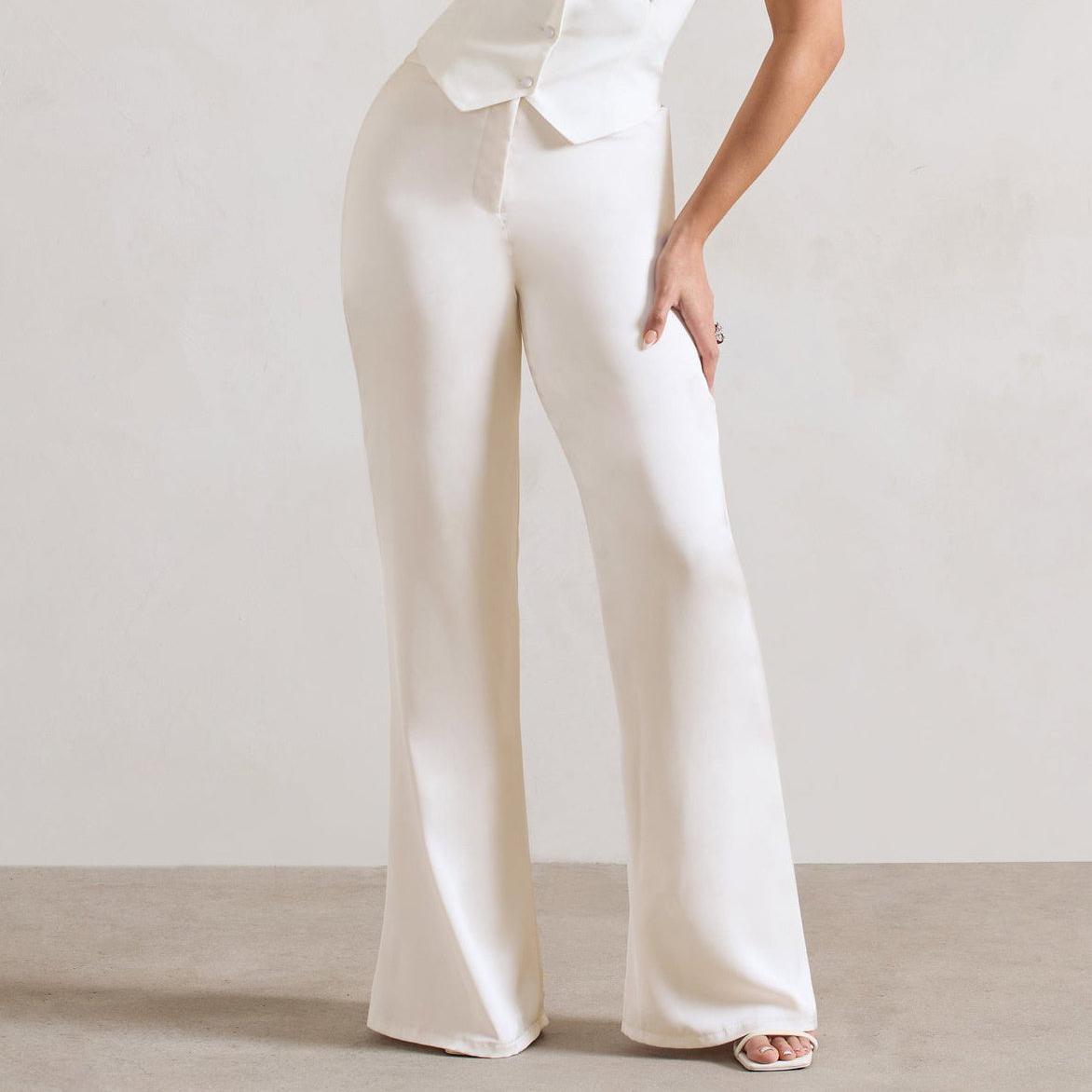 Crisscross Halter Neck Button-front Women's Vest & Wide-leg Pants Set