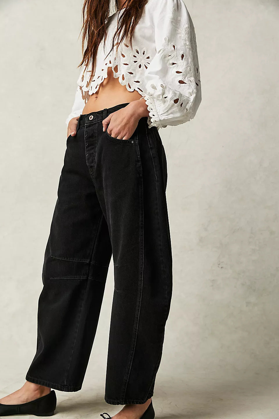 Paneled High-rise Wide-leg Denim Jeans
