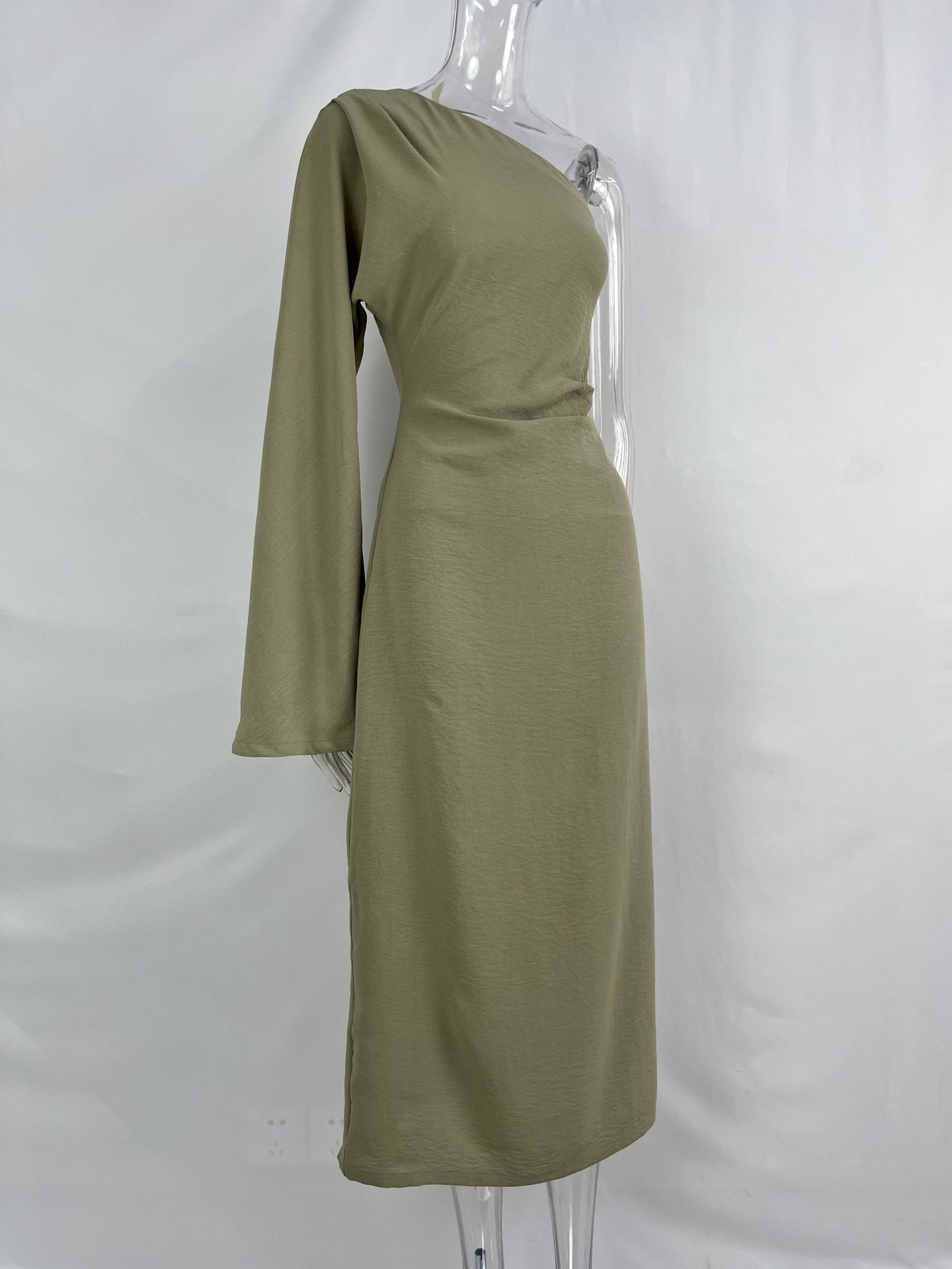Asymmetric Single-sleeve Draped Formal Dress